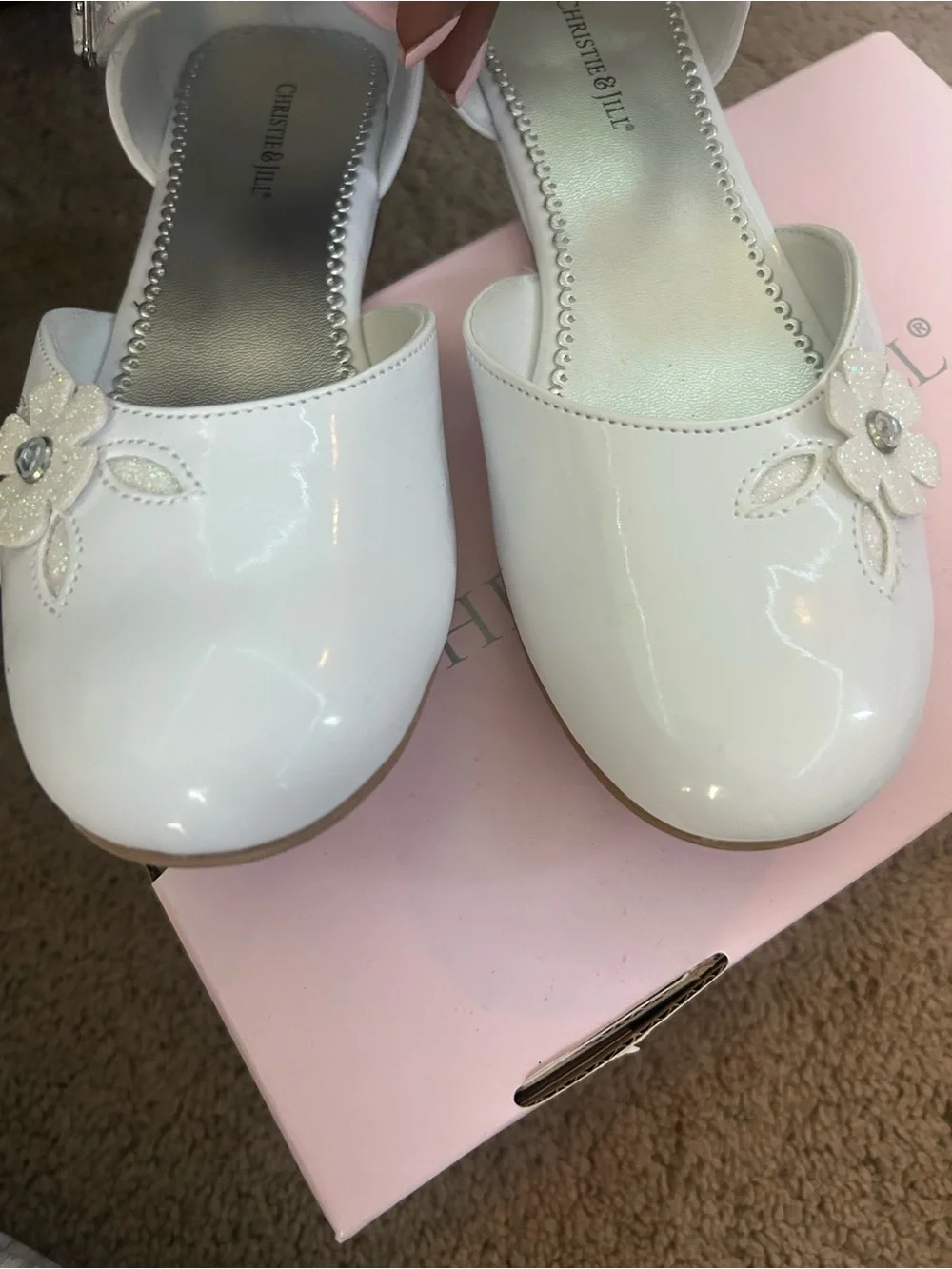 Christie & Jill Girls' White Mary Jane Dress Shoes with Flower Accent